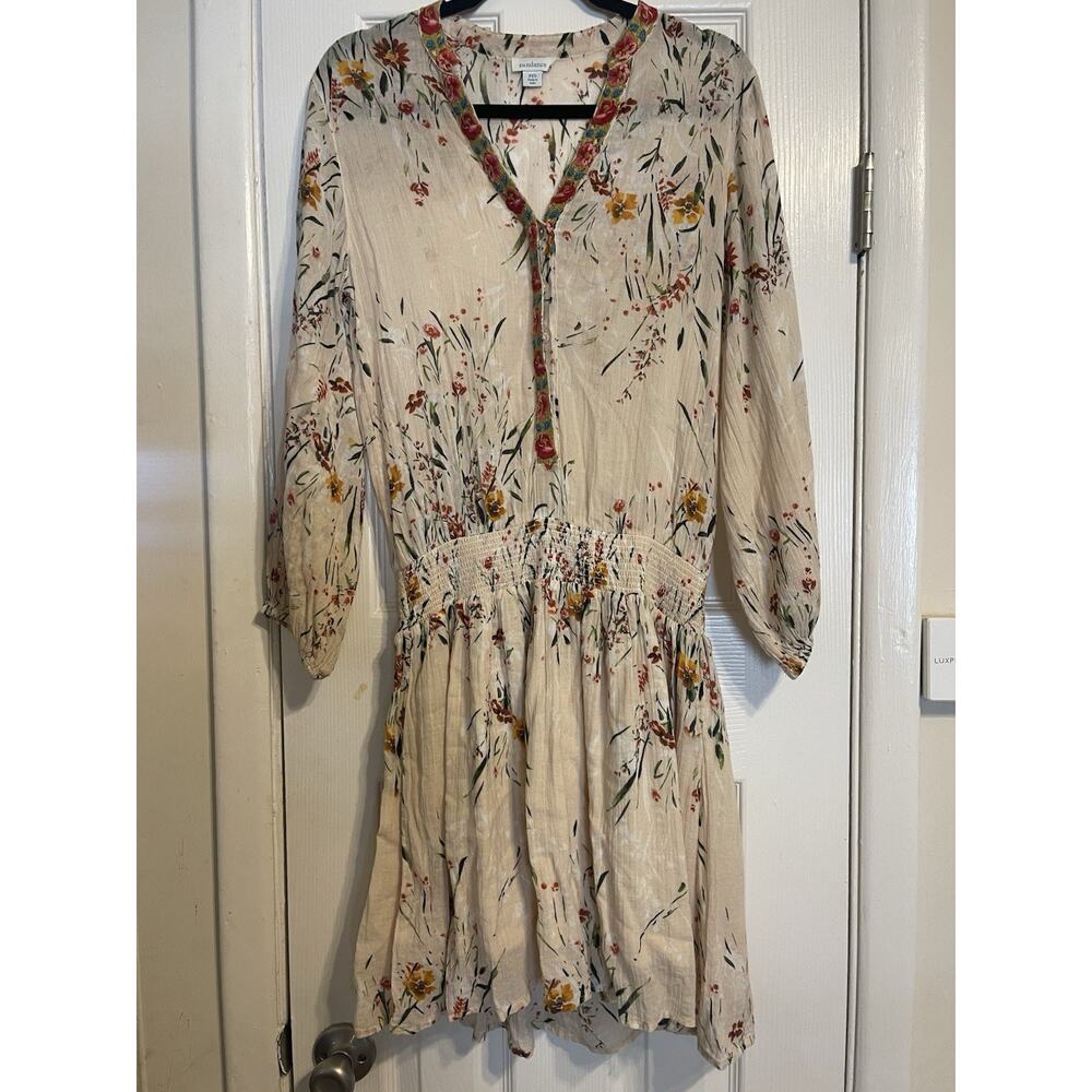 Sundance Smocked Festival Floral Embroidered Boho Peasant Cotton Dress PXS - Picture 2 of 7